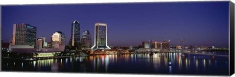 Framed Buildings Lit Up At Night, Jacksonville, Florida, USA Print