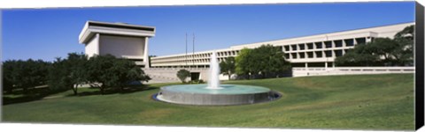 Framed Fountain in front of a library, Lyndon Johnson Presidential Library and Museum, Austin, Texas, USA Print
