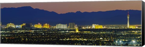 Framed Aerial View Of Buildings Lit Up At Dusk, Las Vegas, Nevada, USA Print