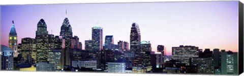 Framed Philadehphia Skyline with Pink and Purple Sky Print