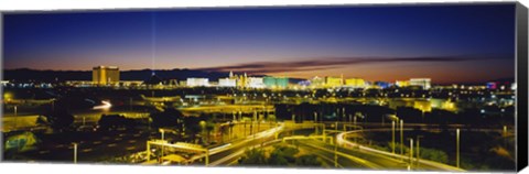 Framed High angle view of buildings lit up at dusk, Las Vegas, Nevada, USA Print