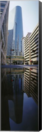 Framed Reflection of buildings on water, Houston, Texas, USA Print