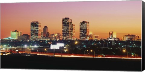 Framed Fort Worth at dusk, Texas Print