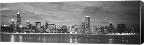 Framed Black and White view of Buildings at the waterfront, Chicago, Illinois Print