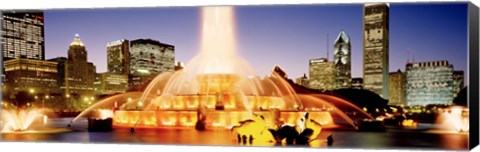 Framed Fountain lit up at dusk, Buckingham Fountain, Chicago, Illinois, USA Print