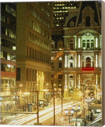 Framed Building lit up at night, City Hall, Philadelphia, Pennsylvania, USA Print