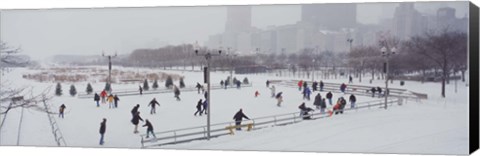 Framed Group of people ice skating in a park, Bicentennial Park, Chicago, Cook County, Illinois, USA Print