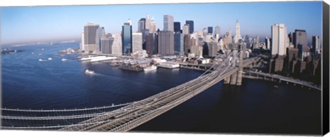 Framed Aerial View Of Brooklyn Bridge, Lower Manhattan, NYC, New York City, New York State, USA Print