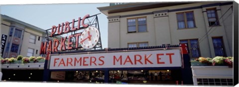 Framed Low angle view of buildings in a market, Pike Place Market, Seattle, Washington State, USA Print