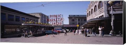 Framed Group of people in a market, Pike Place Market, Seattle, Washington State, USA Print