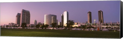 Framed Marina Park And Skyline At Dusk, San Diego, California, USA Print