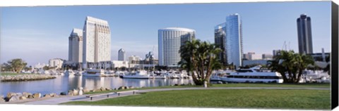 Framed Panoramic View Of Marina Park And City Skyline, San Diego, California, USA Print