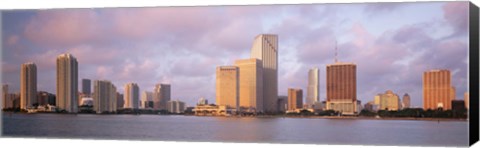 Framed Waterfront And Skyline At Dusk, Miami, Florida, USA Print