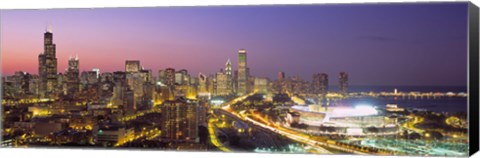 Framed Pink and Purple Sky Over Chicago at Night Print