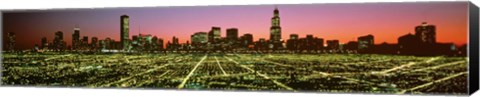 Framed USA, Illinois, Chicago, High angle view of the city at night Print