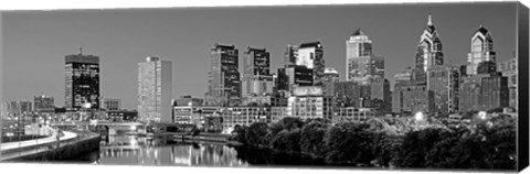 Framed Philadelphia, Pennsylvania Skyline at Night (black and white) Print