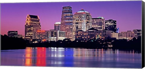 Framed USA, Texas, Austin, View of an urban skyline at night Print