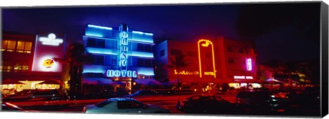 Framed Low Angle View Of A Hotel Lit Up At Night, Miami, Florida, USA Print