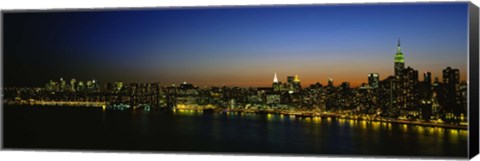 Framed City skyline at night, view of Manhattan from Long Island, New York City, New York State, USA Print