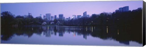 Framed USA, New York State, New York City, Central Park Lake, Skyscrapers in a city Print