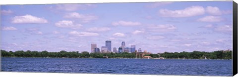 Framed Skyscrapers in a city, Chain Of Lakes Park, Minneapolis, Minnesota, USA Print