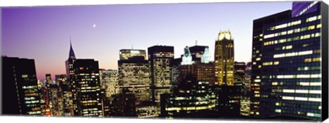 Framed Buildings lit up at dusk, Manhattan Print