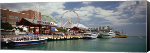 Framed Boats moored at a harbor, Navy Pier, Chicago, Illinois, USA Print