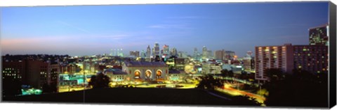 Framed High Angle View Of A City Lit Up At Dusk, Kansas City, Missouri Print