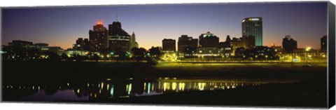 Framed Buildings At The Waterfront Lit Up At Dawn, Memphis, Tennessee, USA Print