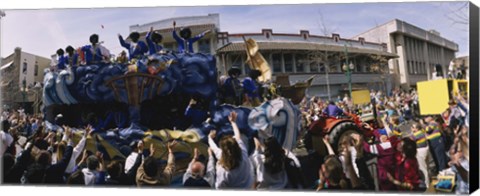 Framed Crowd of people cheering a Mardi Gras Parade, New Orleans, Louisiana, USA Print