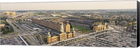 Framed Aerial view of a baseball stadium in a city, Oriole Park at Camden Yards, Baltimore, Maryland, USA Print