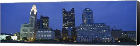 Framed Low angle view of buildings lit up at night, Columbus, Ohio, USA Print