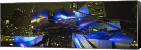 Framed Pavilion in a park lit up at night, Pritzker Pavilion, Millennium Park, Chicago, Illinois, USA Print