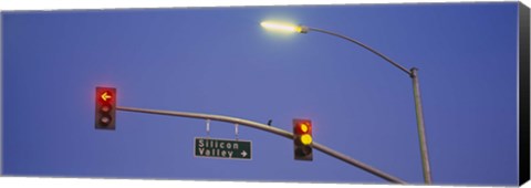 Framed Low angle view of traffic lights and a street sign, Silicon Valley, San Francisco, California Print