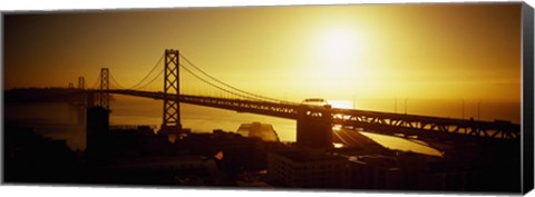 Framed High angle view of a suspension bridge at sunset, Bay Bridge, San Francisco, California, USA Print