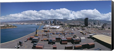 Framed Cargo containers at a harbor, Honolulu, Oahu, Hawaii, USA 2007 Print