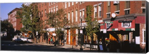 Framed Stores along a street, North End, Boston, Massachusetts, USA Print