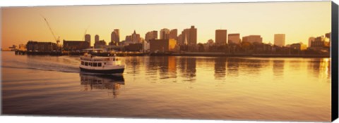 Framed Ferry moving in the sea, Boston Harbor, Boston, Massachusetts, USA Print