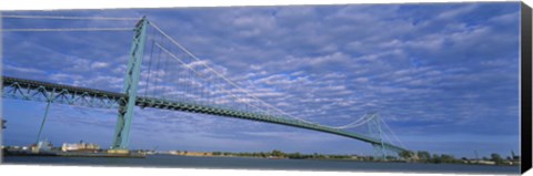Framed Low angle view of a suspension bridge over the river, Ambassador Bridge, Detroit River, Detroit, Michigan, USA Print