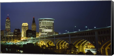 Framed Detroit Avenue Bridge and City Lights Print