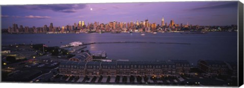 Framed Glowing Moon over New York Skyline Print