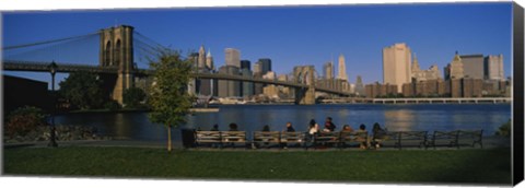 Framed Brooklyn Bridge with skyscrapers in the background, East River, Manhattan, New York City Print