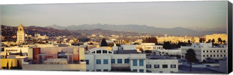 Framed High angle view of a cityscape, San Gabriel Mountains, Hollywood Hills, Hollywood, City of Los Angeles, California Print