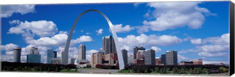 Framed Metal arch in front of buildings, Gateway Arch, St. Louis, Missouri, USA Print