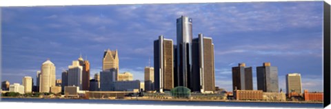 Framed Skyscrapers at the waterfront, Detroit, Michigan Print