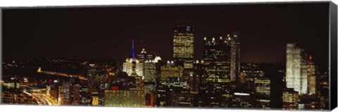 Framed Buildings lit up at night in a city, Pittsburgh Pennsylvania, USA Print