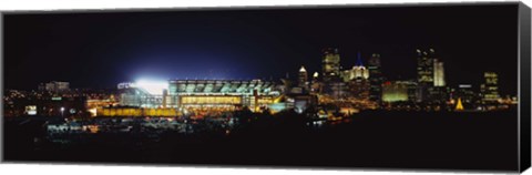 Framed Stadium lit up at night in a city, Heinz Field, Three Rivers Stadium, Pittsburgh, Pennsylvania, USA Print