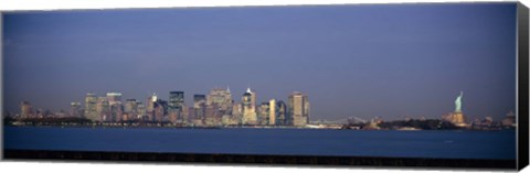 Framed New York Waterfront at Night with the Statue of Liberty Print