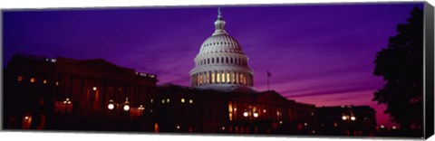 Framed Low angle view of a government building lit up at twilight, Capitol Building, Washington DC, USA Print