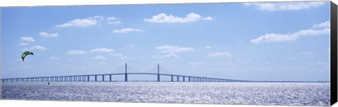 Framed Sunshine Skyway Bridge with Parachuter, Tampa Bay, Florida Print